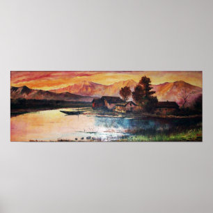 PINK MOUNTAINES LAKE ALPINE SUNSET LANDSCAPE POSTER