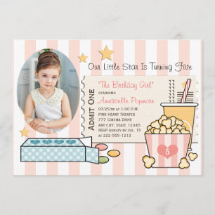 PINK MOVIE THEMED FOTO BIRTHDAY ARTIJ INVITATIE KAART