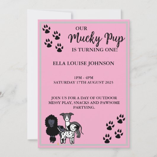 PINK MUCKY PUP - 1ER ANNIVERSAIRE INVITATION - PER (Devant)