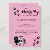 PINK MUCKY PUP - 1ER ANNIVERSAIRE INVITATION - PER (Devant / Derrière)