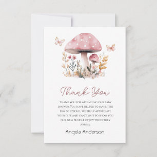 Pink Mushroom Woodland Baby shower Bedankkaart