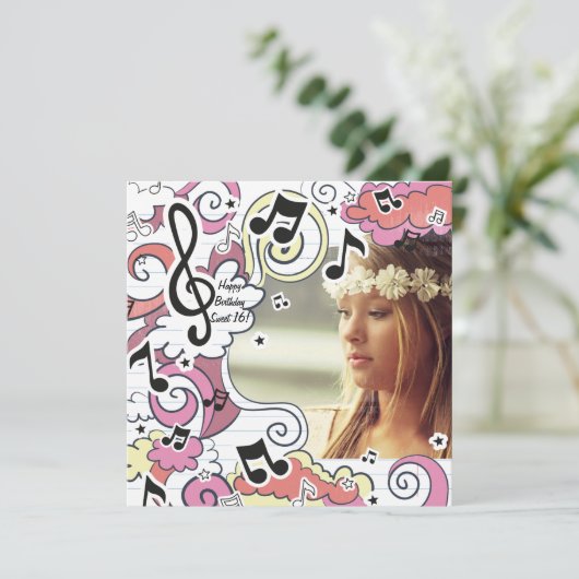 Pink Music Notes Invitation photo (Debout devant)