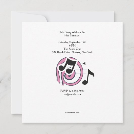 Pink Music Notes Invitation photo (Dos)