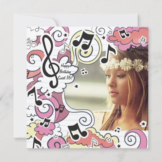 Pink Music Notes Invitation photo (Devant)