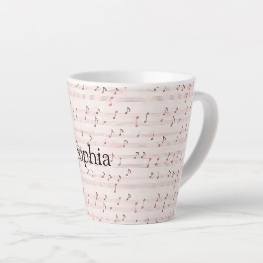 Pink Music Notes Sheet Latte Mok (Rechterhoek)