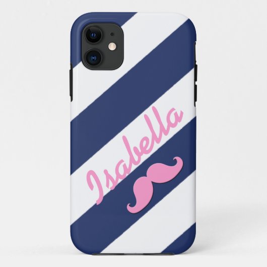 PINK MUSTACHE BLUE STRIPES iPHONE 5 HOESJE (Achterkant)