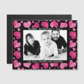 Pink n Black Hearts Valentines Day Photo Magnet (Devant / Derrière)