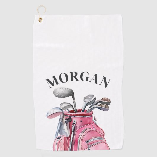 Pink Name Monogram Golfhanddoek (Voorkant)