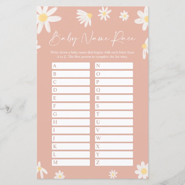 Pink Name Race Baby shower Carte de jeu (Devant)