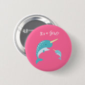 Pink Narwhal Baby shower Ronde Button 5,7 Cm (Voorkant /achterkant)