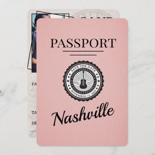 Pink Nashville Passport Bewaar de datum Save The Date (Voorkant / Achterkant)