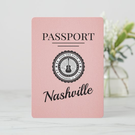 Pink Nashville Passport Bewaar de datum Save The Date (Staand voorkant)