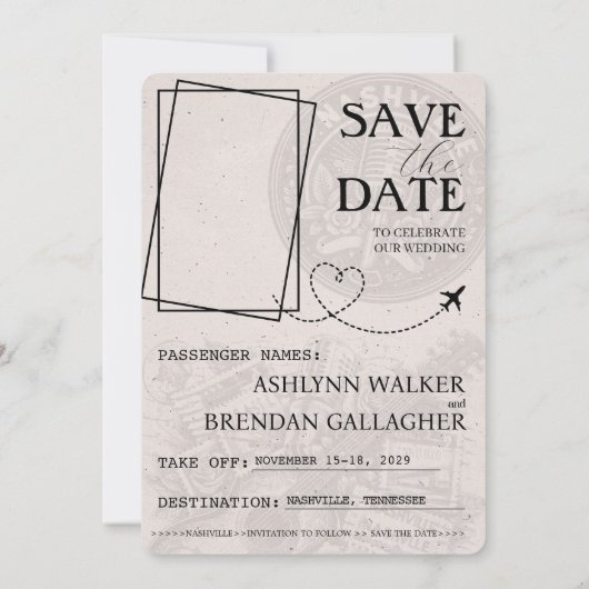 Pink Nashville Passport Bewaar de datum Save The Date (Achterkant)