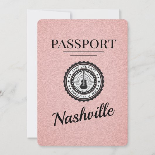 Pink Nashville Passport Bewaar de datum Save The Date (Voorkant)
