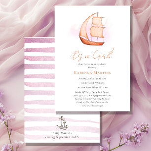 Pink Nautical Adventure Het is een Meisje Baby sho Kaart