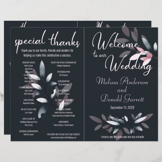 Pink Navy Elegant Aquarelle Plier Programme Comple (Devant / Derrière)