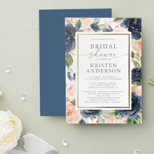 Pink Navy Floral Waterverf Gold Vrijgezellenfeest Kaart