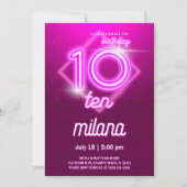 Pink Neon 10e Anniversaire Carte d'invitation (Devant)