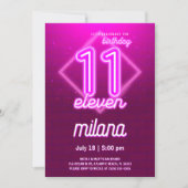 Pink Neon 11e Anniversaire Carte d'invitation (Devant)