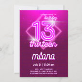Pink Neon 13e Anniversaire Carte d'invitation (Devant)
