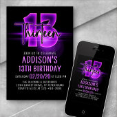 Pink Neon 13e anniversaire Invitation