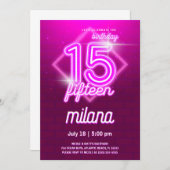 Pink Neon 15e Anniversaire Carte d'invitation (Devant / Derrière)