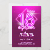 Pink Neon 18e Anniversaire Carte d'invitation (Devant)