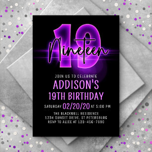 Pink Neon 19e anniversaire Invitation