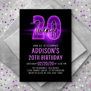 Pink Neon 20e anniversaire Invitation