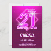 Pink Neon 21e Anniversaire Carte d'invitation (Devant)