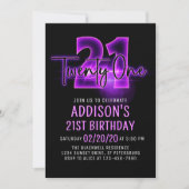 Pink Neon 21e anniversaire Invitation (Devant)