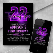 Pink Neon 22e Invitation d'anniversaire