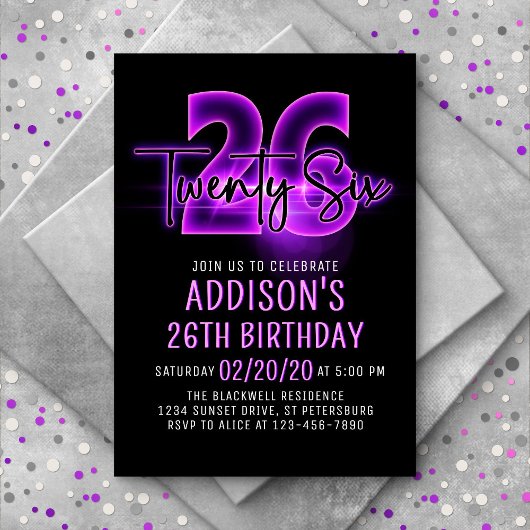Pink Neon 26e anniversaire Invitation