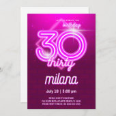 Pink Neon 30e Anniversaire Carte d'invitation (Devant / Derrière)