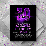 Pink Neon 30th Birthday Invitation<br><div class="desc">Allumez les lumières sur la fête parfaite pour elle avec ce design d'anniversaire néon. Avec des chiffres audacieux et un script torride de lumière, cette invitation est aussi cool qu'attirante. La lueur rose électrique donne à la conception une ambiance pointue mais girly. Idéal pour votre enfant ou ado, qu'il s'agisse...</div>