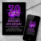 Pink Neon 30th Birthday Invitation