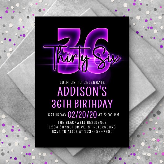 Pink Neon 36e anniversaire Invitation