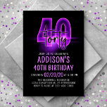 Pink Neon 40th Birthday Invitation<br><div class="desc">Allumez les lumières sur la fête parfaite pour elle avec ce design d'anniversaire néon. Avec des chiffres audacieux et un script torride de lumière, cette invitation est aussi cool qu'attirante. La lueur rose électrique donne à la conception une ambiance pointue mais girly. Idéal pour votre enfant ou ado, qu'il s'agisse...</div>