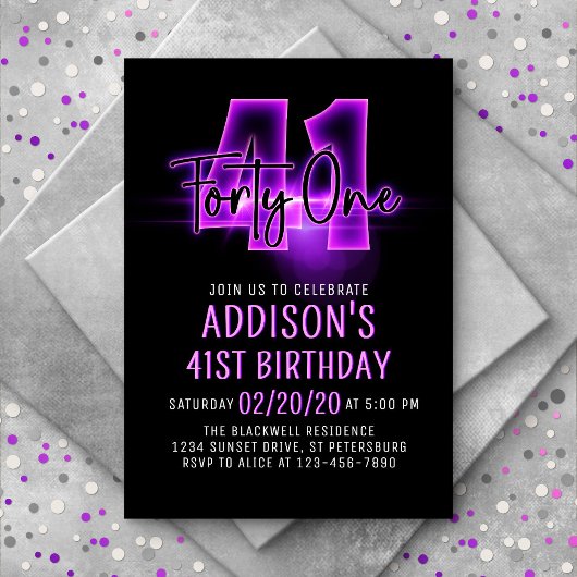 Pink Neon 41ème anniversaire Invitation
