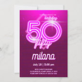 Pink Neon 50e Anniversaire Carte d'invitation (Devant)
