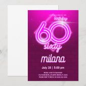 Pink Neon 60e Anniversaire Carte d'invitation (Devant / Derrière)