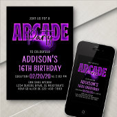 Pink Neon Arcade Party Anniversaire Invitation