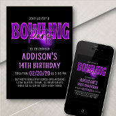 Pink Neon Bowling Party Anniversaire Invitation