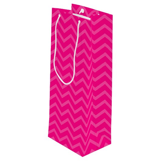 Pink-Neon-Brown Coll.-CHEVRON 10-WINE GIFT BAG Wijn Cadeautas (Achterkant Gekanteld)