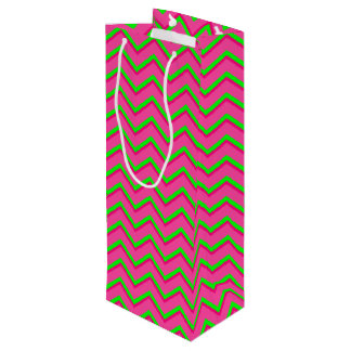 Pink-Neon-Brown Coll.-CHEVRON 11-WINE GIFT BAG Wijn Cadeautas