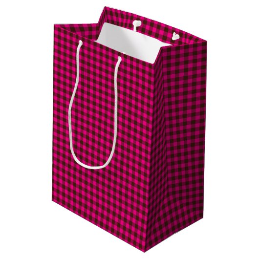 Pink-Neon-Brown Coll.-GINGHAM 01-GIFT BAG m Medium Cadeauzakje (Achterkant Gekanteld)
