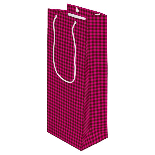 Pink-Neon-Brown Coll.-GINGHAM 01-WINE GIFT BAG Wijn Cadeautas (Voorkant Gekanteld)
