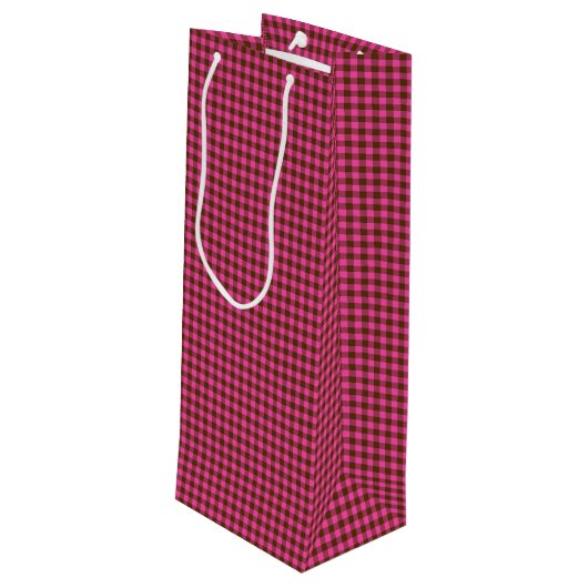 Pink-Neon-Brown Coll.-GINGHAM 03-WINE GIFT BAG Wijn Cadeautas (Achterkant Gekanteld)