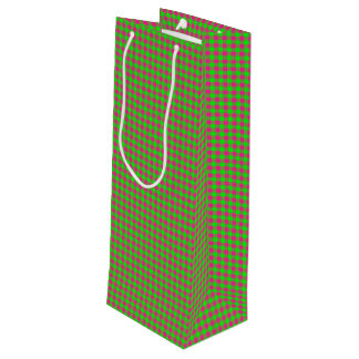 Pink-Neon-Brown Coll.-GINGHAM 06-WINE GIFT BAG Wijn Cadeautas