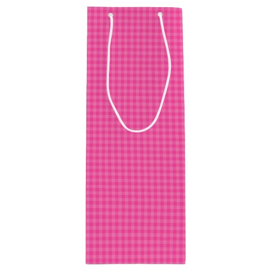 Pink-Neon-Brown Coll.-GINGHAM 08-WINE GIFT BAG Wijn Cadeautas (Voorkant)